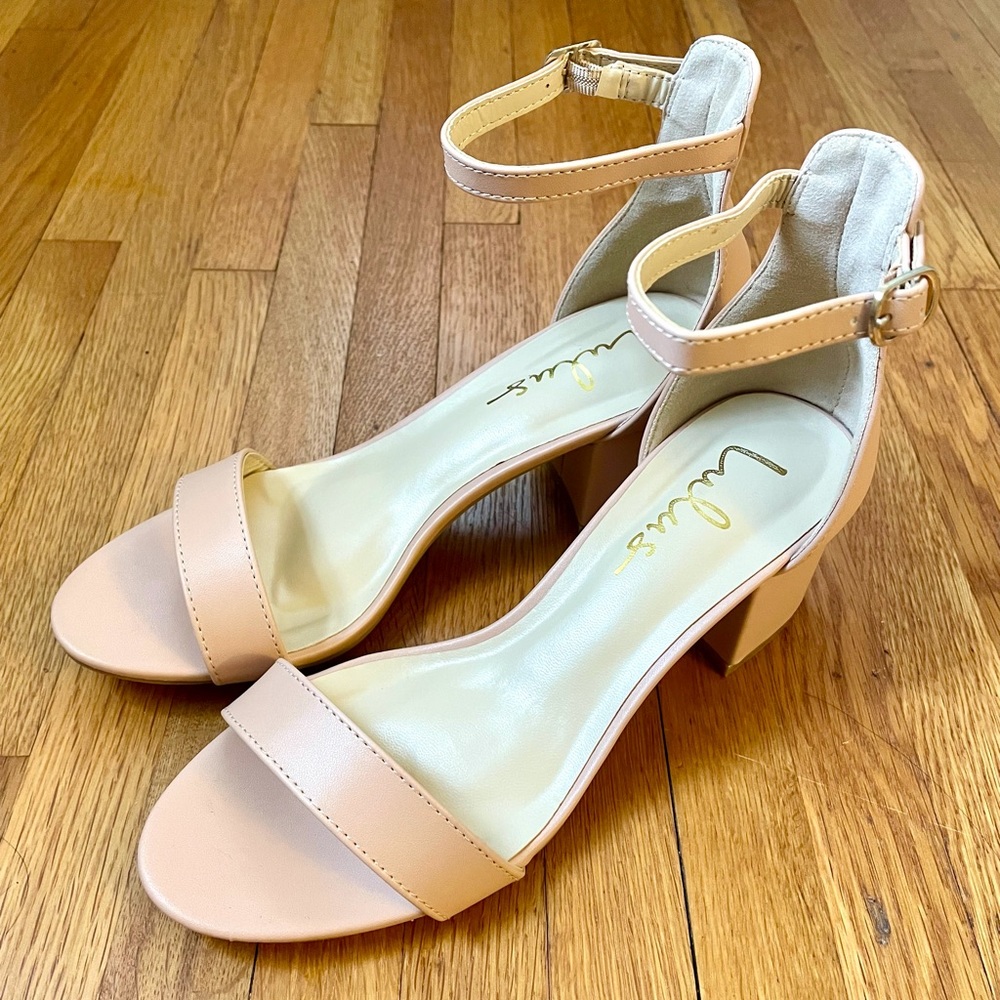 Lulus Beige Ankle Strap Block Heels - Size 7